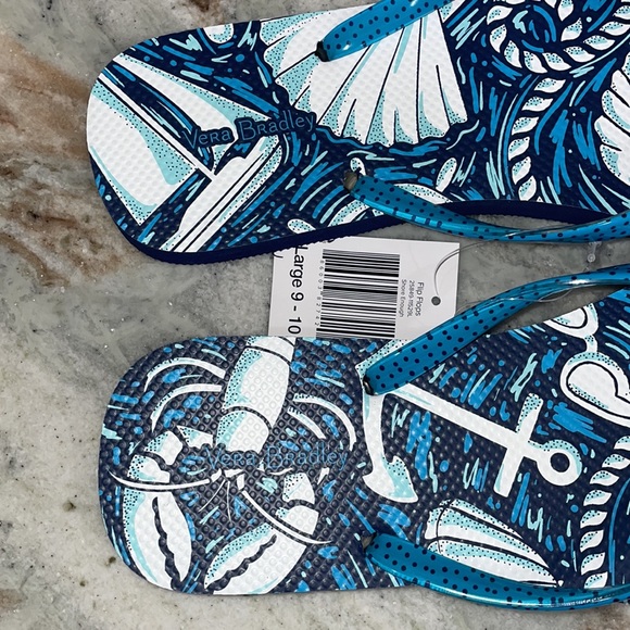 NWT Vera Bradley Flip Flops - Shore Enough - Women's Large Sz 9/10 Shells Beach - Picture 5 of 13